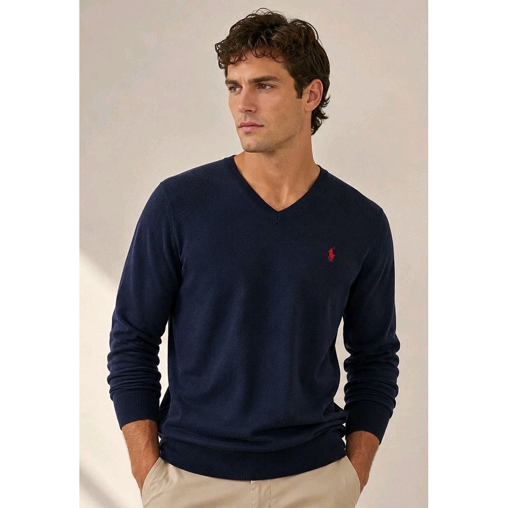 Polo Ralph Lauren VTG Washable Cotton Classic Iconic Mens XL Soft V Neck Sweater